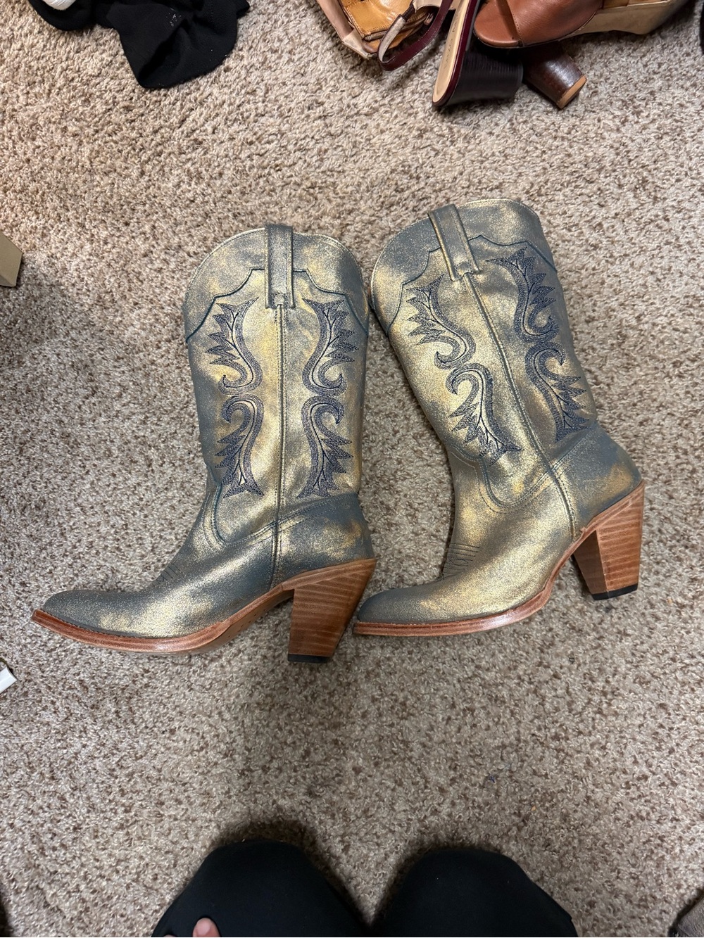 Shyanne Metallic Gold Western Heeled Cowboy Boots